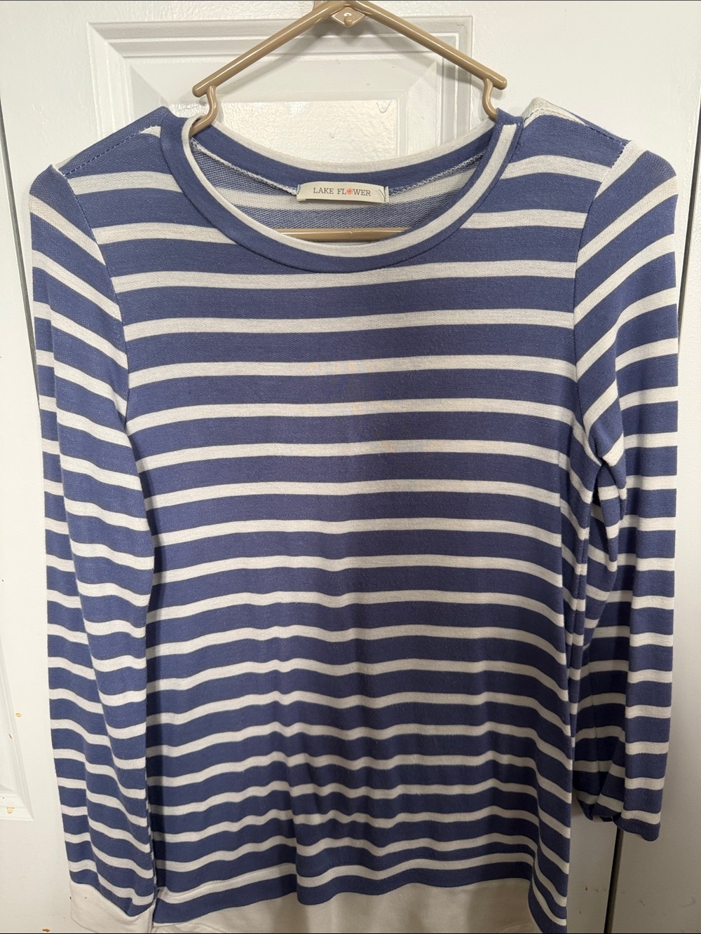 Lake Flower Blue & White Striped Long Sleeve Tee